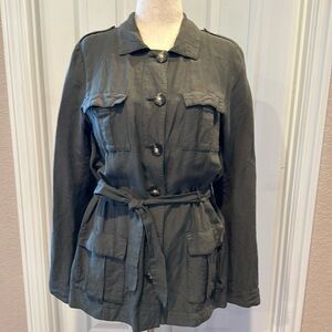 J. Jill Olive Linen Safari Jacket LT